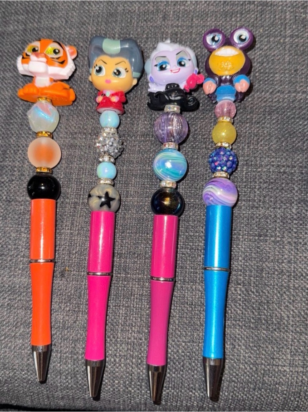 Beaded Character Pens for Kids - Orange, Pink & Blue